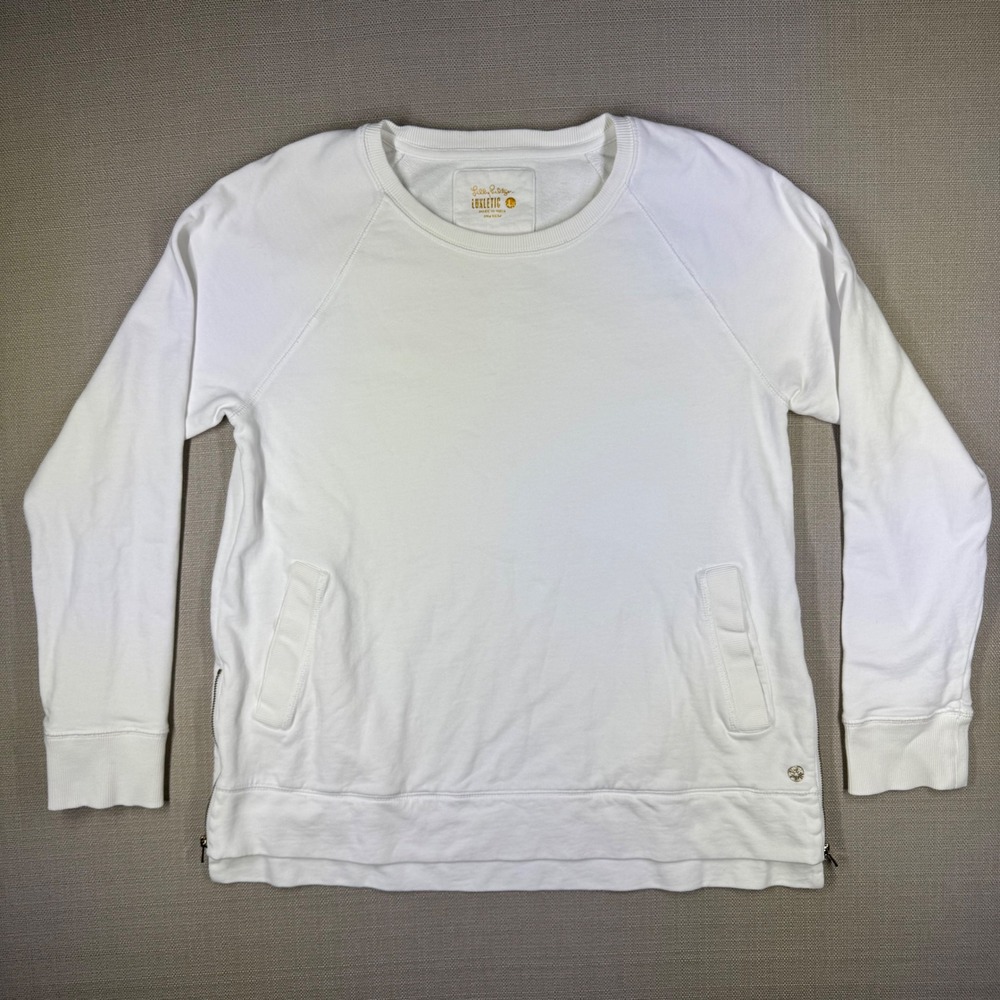 Lilly Pulitzer Luxletic Womens White Side Zip Sweatshirt Pullover Large